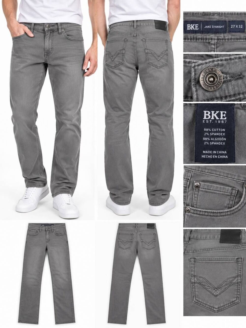 BKE Men’s Jake Straight Jeans Size 27x32 Gray Stretch Casual